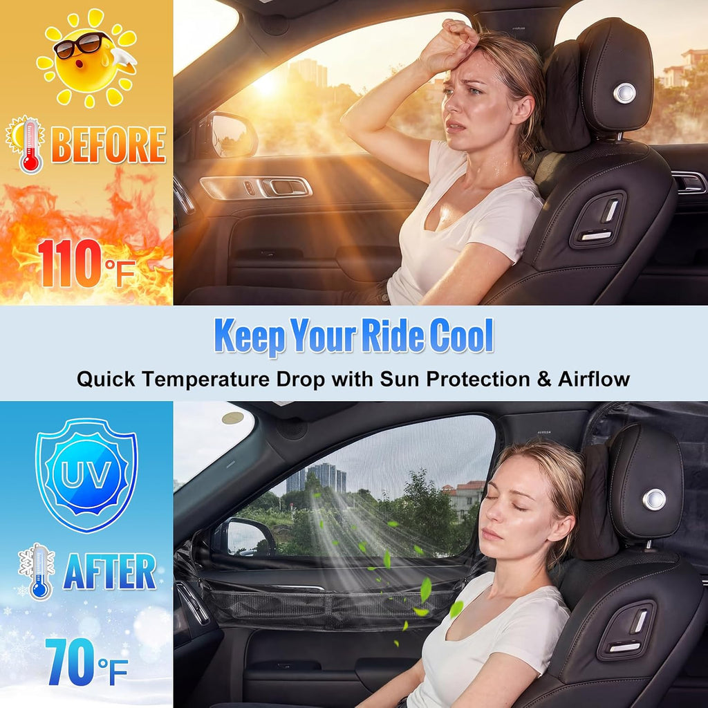 Side Window Screen Shades Compatible with Chevy Silverado 2020-2026, 2-in-1 Car Window Mosquito Net & Sun Shades Cover, Breathable Mesh Shade Bug Mosquito Privacy Protector for Camping