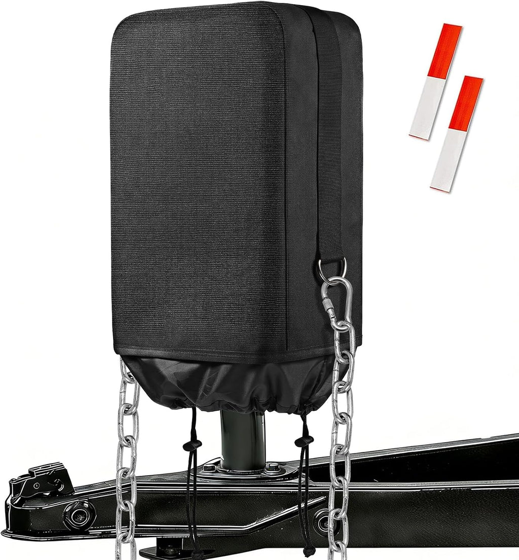 RV Electric Tongue Jack Cover with D Rings - 600D Oxford Fabric Universal Trailer Electric Tongue Jack Protective - Heavy-Duty Waterproof Hitch Cover for Outside RV Parts Camper Accessories