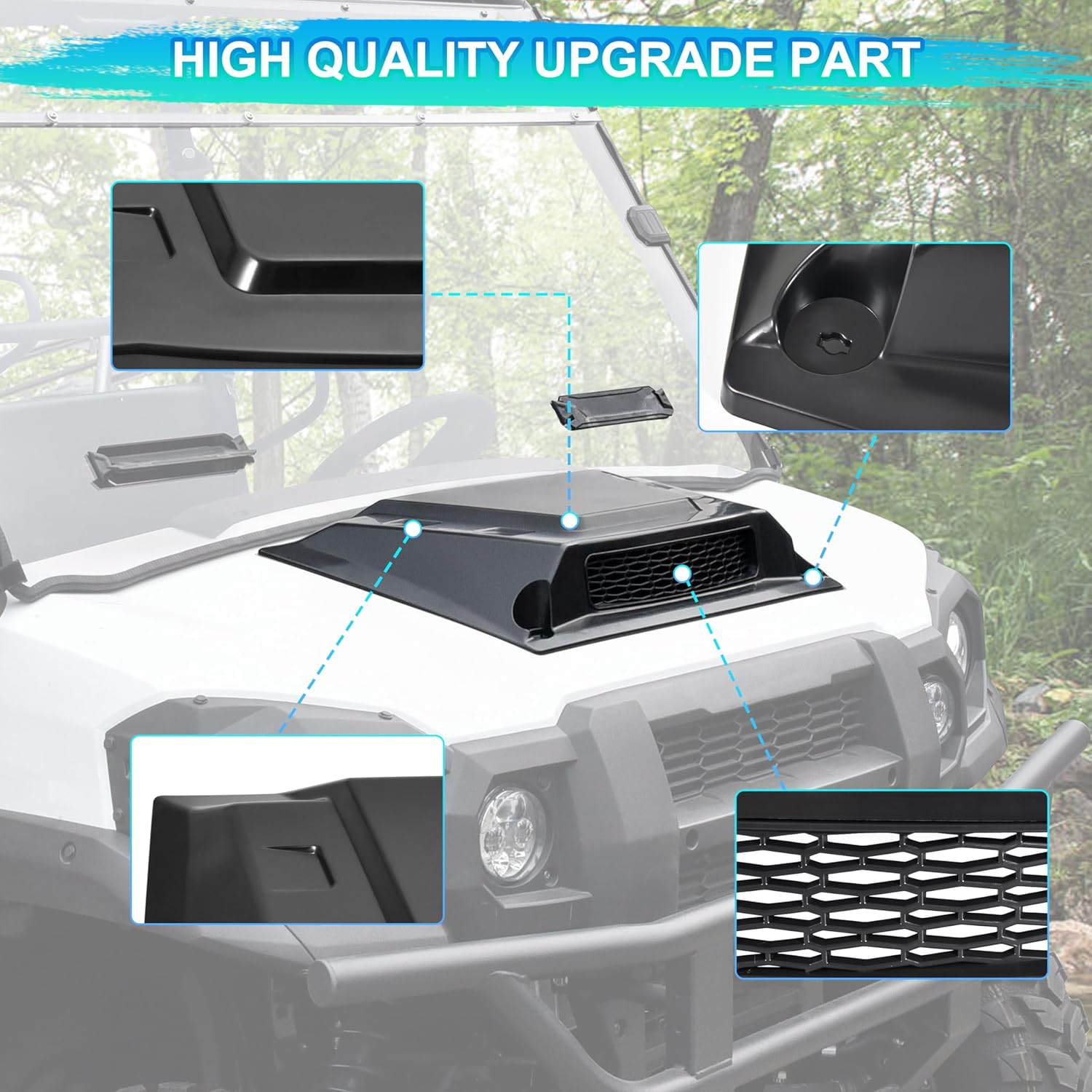 Hood Scoop for Kawasaki Mule Pro 2015+, Front Hood Cover with Mesh Grille Air Intake Kit for Kawasaki Mule Pro FXT DXT DX FX 2015-2025 Accessories