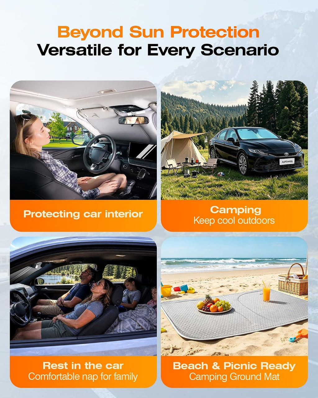 Graphene Dual-Layer Windshield Sun Shade for Car, Cooling Heat Blocker with 99% UV Protection, Foldable Front Car Windshield Shade for Cars Trucks SUVs, Odor-Free Car Windshield Sunshade 64"x 32"