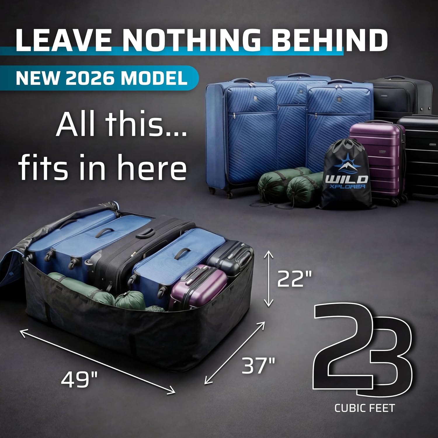 Rooftop Cargo Carrier - 23 Cubic Feet (XXL), Waterproof Soft Shell Car Roof Cargo Carrier, Heavy Duty Car Top Luggage Cargo Bag with Patented Door Hooks and Non-Slip Mat
