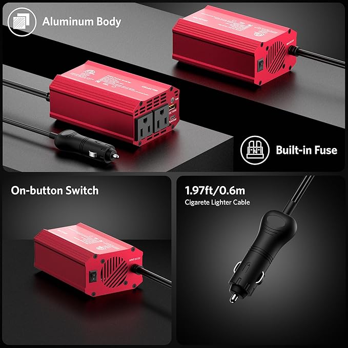 300W Car Power Inverter, USB-C PD65W QC 18W Converter Car Charger, DC 12V to - Image 4