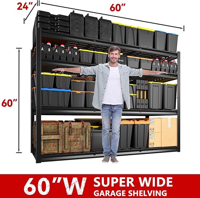 REIBII 60" W Garage Shelving Heavy Duty 2500LBS Storage Shelves 4-Tier Garage - Image 2