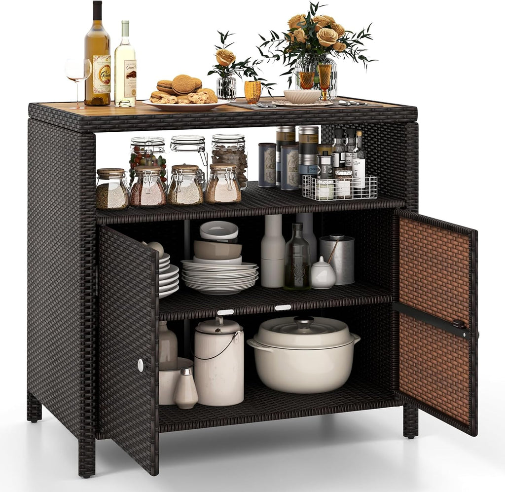 happygrill outdoor rattan storage cabinet, patio sideboard buffet, main product view