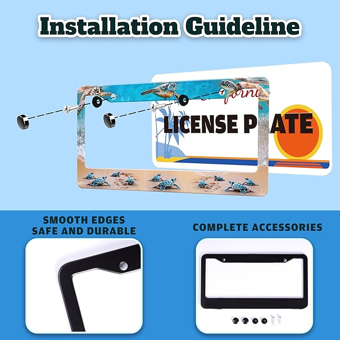 Sea Turtle License Plate Frame Seaside Beach Stainless Steel License Plate - Image 4