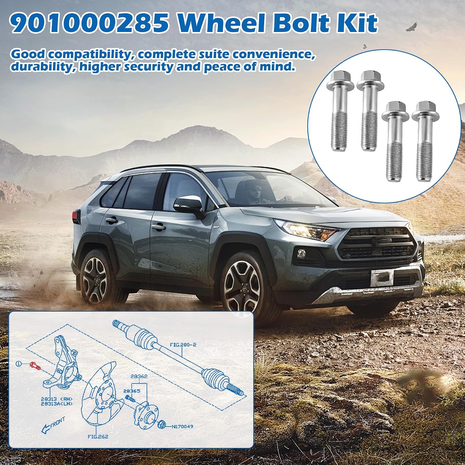 901000285 Wheel Bolt Kit, Compatible with Subaru Wheel Bearing Hub Connection Bolts, Replace Outback Legacy Tribeca Ascent