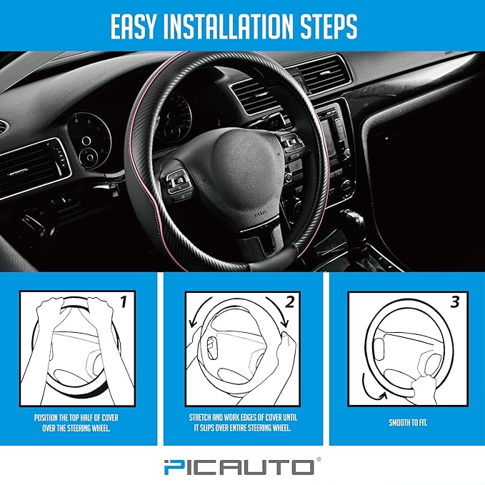 PIC AUTO Steering Wheel Cover, Sports Carbon Fiber and Super Breathable Leather - Image 7