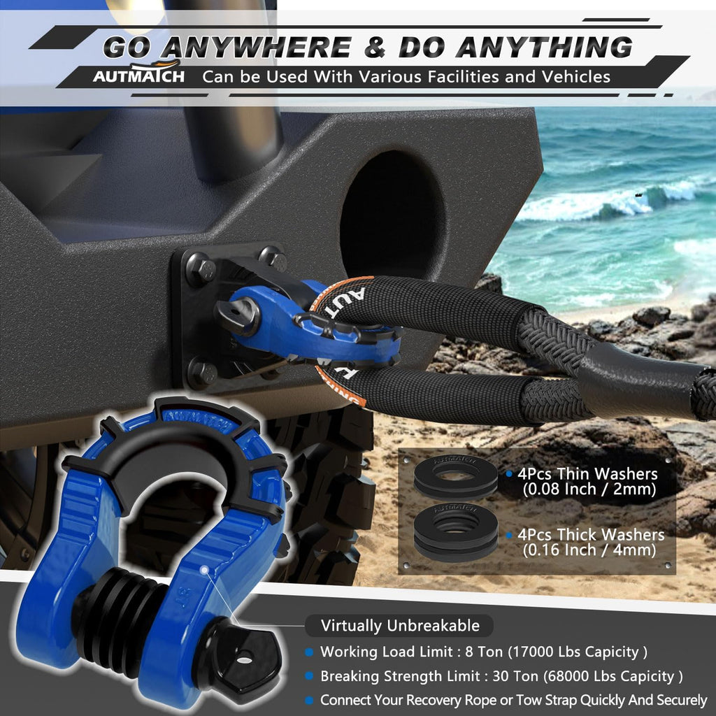 autmatch 3/4" mega d ring shackles (2-pack), package contents