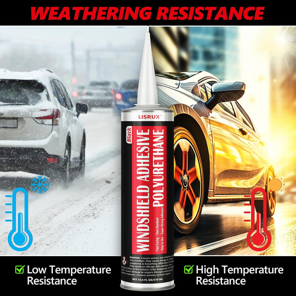 [6 pack] polyurethane windshield adhesive, windshield sealant black on a desk or shelf