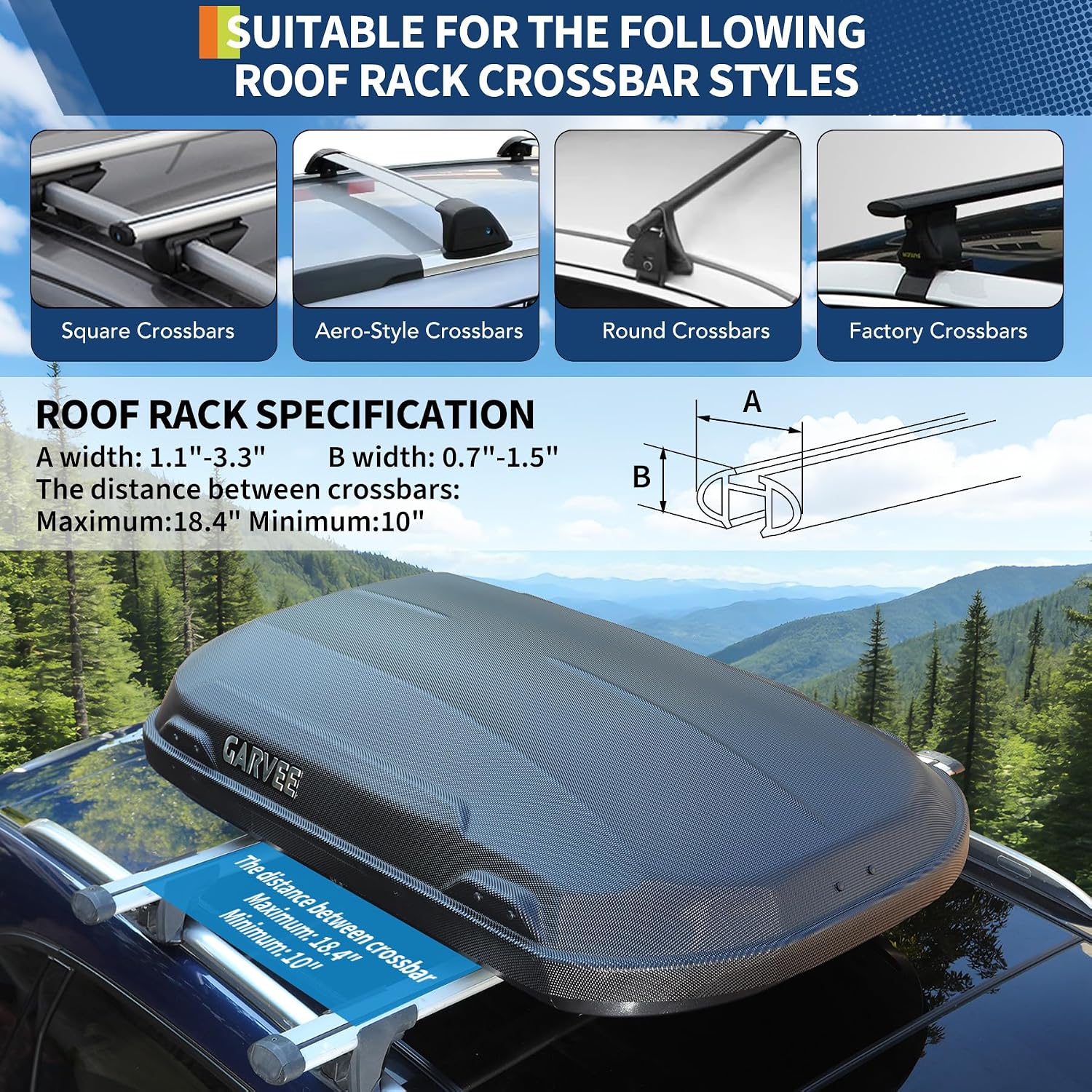Garvee Rooftop Cargo Box Carrier, Dual-Side Opening Vehicle Hard-Shell Carriers, Roof Mount Travel Luggage Storage, 135 LBS Weight Capacity with Secure Straps&Keys, Black (11.5 Cubic)