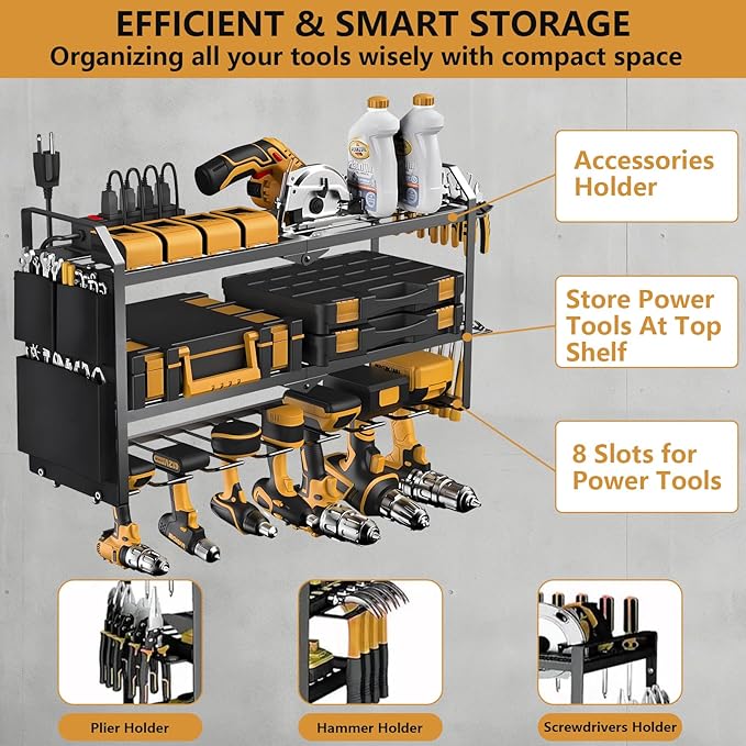 Power Tool Organizer with Charging Station: 7 Cordless Drills Holder Wall Mount - Image 5