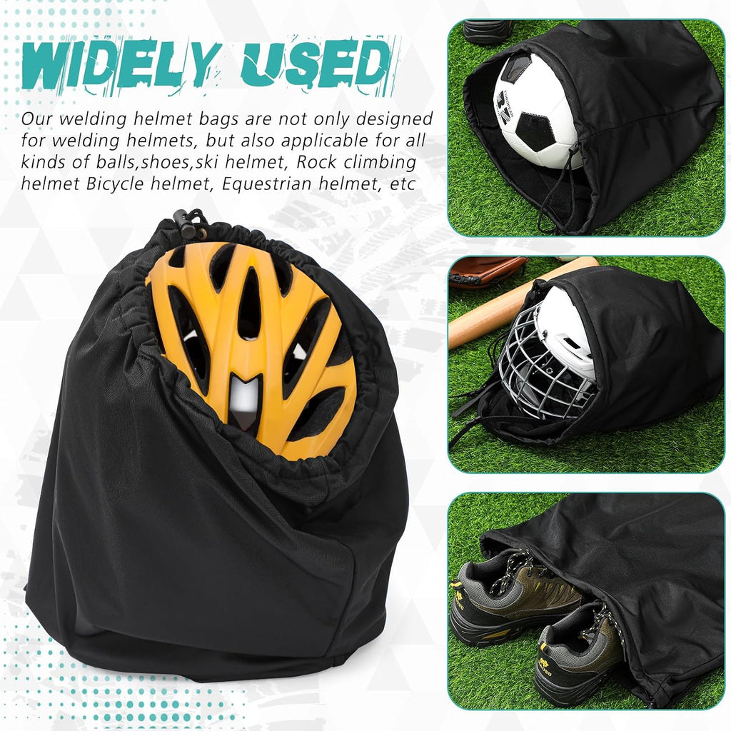 4 Pcs Motorcycle Helmet Bags, Welding Hood Bag with Drawstring Locking, Large Lightweight Microfiber for Motorcycle Sports Riding Travel Bicycle Snowmobile Helmet Storage, Black