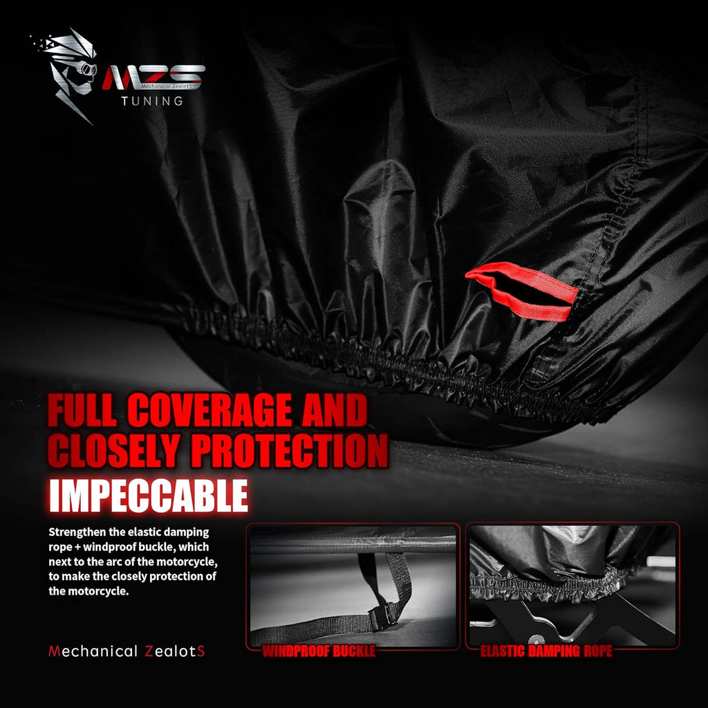 MZS Motorcycle Cover Waterproof Outdoor, 420D All Season Weather Protection Covers Storage Compatible With Rebel Shadow Magna Vulcan Eliminator Scout Chief Bolt V Star VTX1300 Bonneville Boulevard