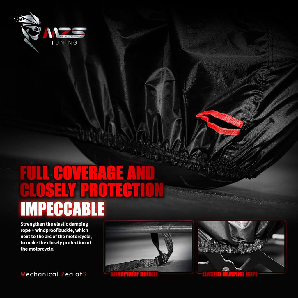 MZS Motorcycle Cover Waterproof Outdoor Compatible With HD Cruiser Models Sportster Softail Dyna V-rod Low Rider Sport Glide Fat Boy Heritage Nightster Iron 420D All Season Weather Covers Storage