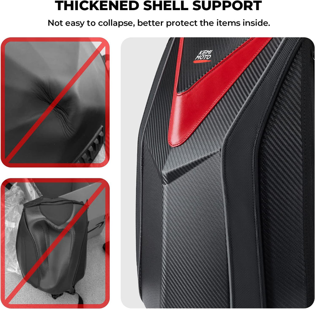 KEMIMOTO Motorcycle Backpack, Hardshell Helmet Backpack 22L Carbon Fiber Reflective Riding Bag, Waterproof Lightweight with Laptop Compartment for Men Riding Commuting Travel Riding Work
