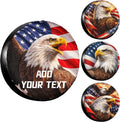 Custom Spare Tire Cover with Text, Personalized Waterproof American Flag & Bald Eagle Tire Cover for Jeep Wrangler, RV, Trailer 14" 15" 16" 17" Patriotic Outdoor Car Accessory