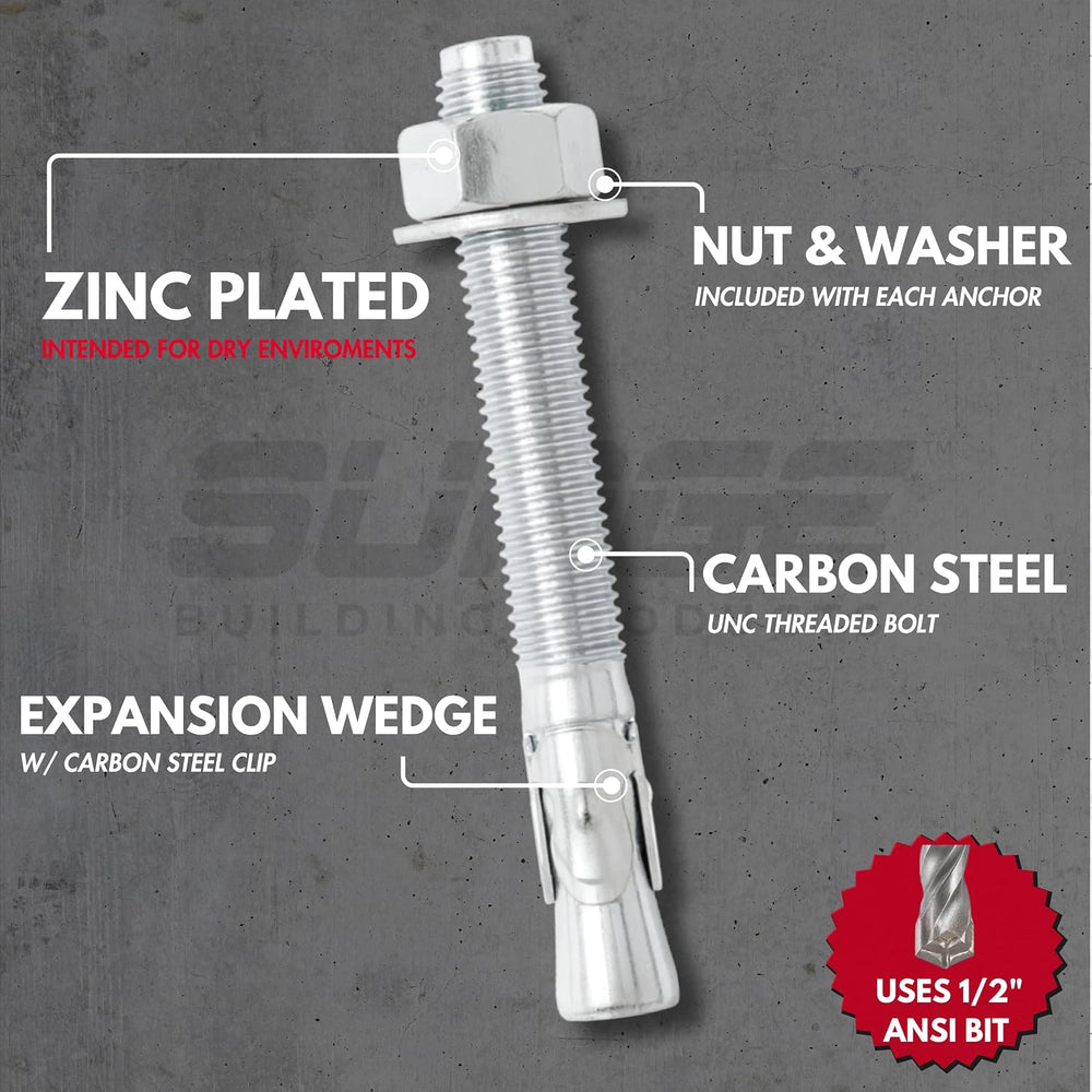 1/2" x 4-1/2" Zinc-Plated Wedge Anchors for Concrete & Cement (...