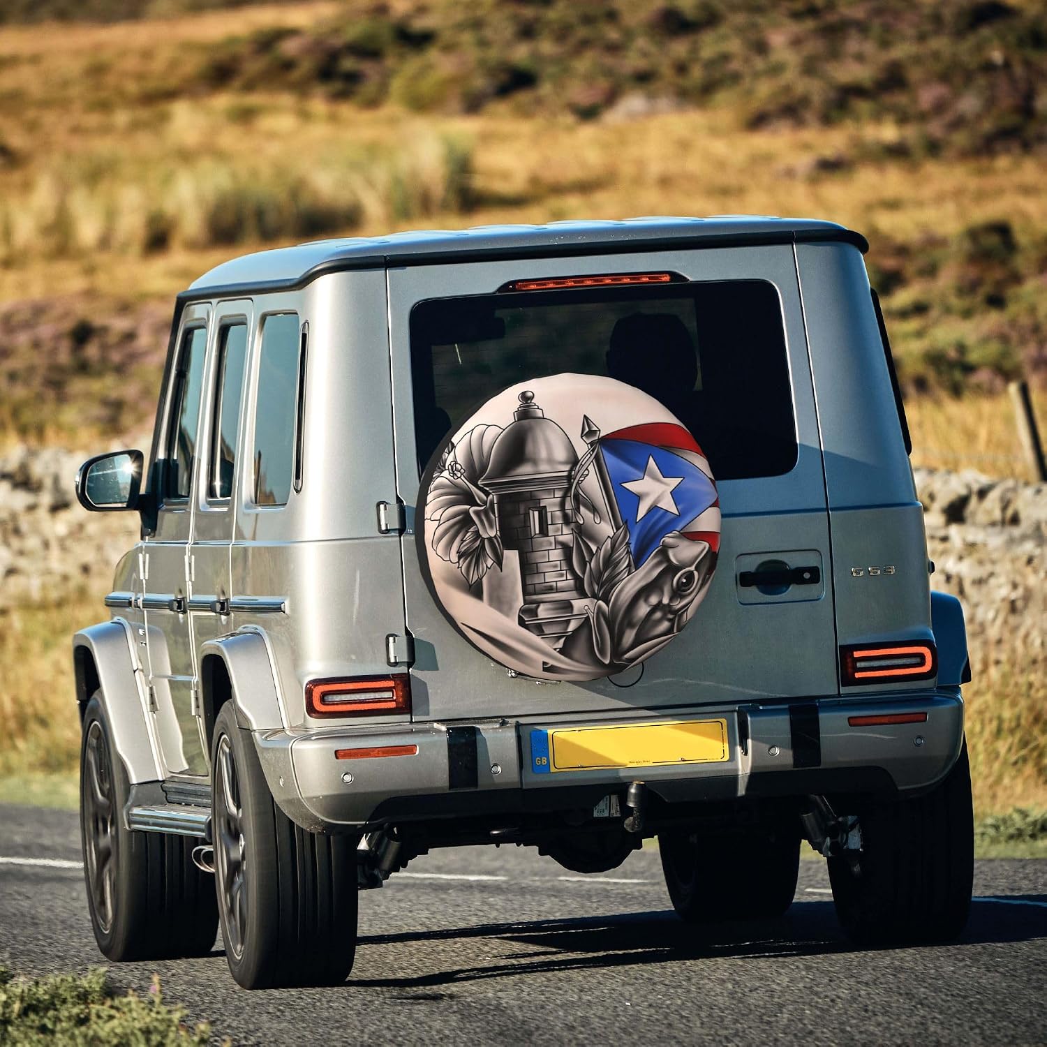 Puerto Rico Flag Frog Spare Tire Cover Universal Wheel Cover Waterproof Dust-Proof Tire Protector with Adjustable Buckle Strap for Trailer RV SUV All Vehicle 15 inch