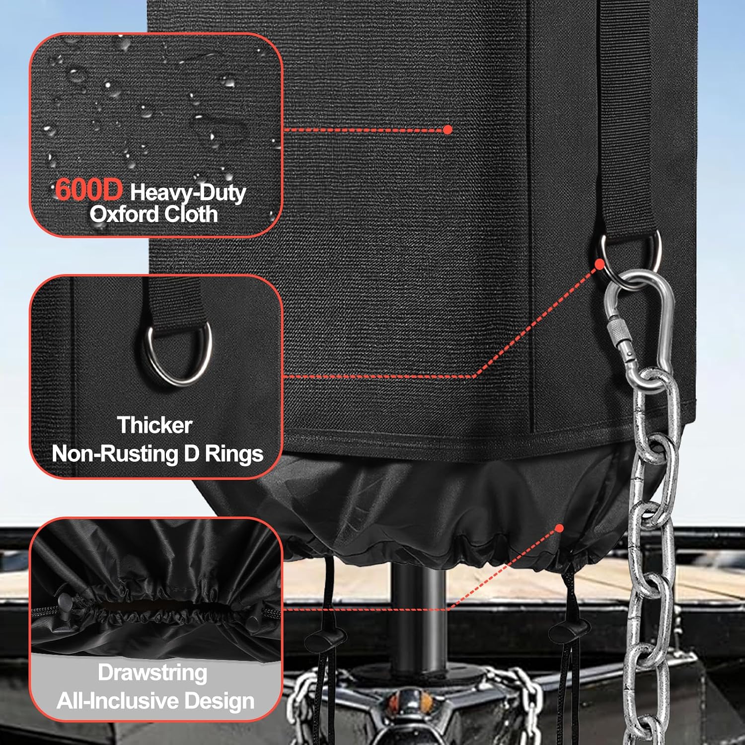 RV Electric Tongue Jack Cover with D Rings - 600D Oxford Fabric Universal Trailer Electric Tongue Jack Protective - Heavy-Duty Waterproof Hitch Cover for Outside RV Parts Camper Accessories