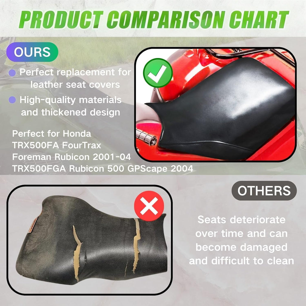 Full Wrap-Around Seat Cover for Honda TRX 500 TRX500FA FourTrax Foreman Rubicon 2001-04 /Premium Leather/Waterproof/Stain-Resistant (Black)