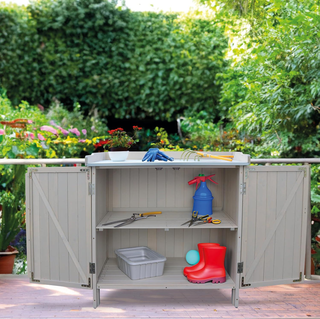 habau lino 3095, garden storage cabinet, potting bchen shown in use