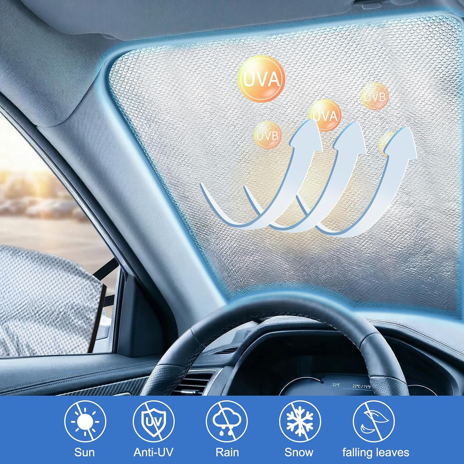 Gintenco Exterior Windshield Sun Shade for Car, Magnetic Front Window Cover, Heat and UV Protection