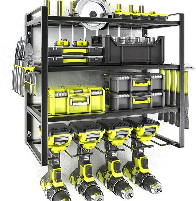 KAFAHOM Power Tool Organizer, 4 Layer Drill Holders Wall Mount, Heavy Duty