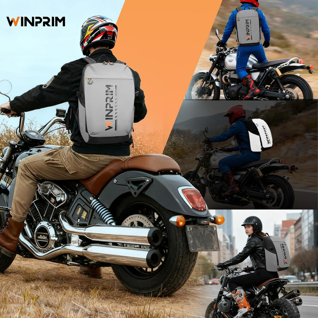 Reflective Motorcycle Helmet Backpack with Rain Cover, 40L Waterproof 1680D Oxford Fabric Helmet Backpack， Mochila Para Motociclista Laptop Compartment for Long Distance Travel, Commuting, Work & Gym