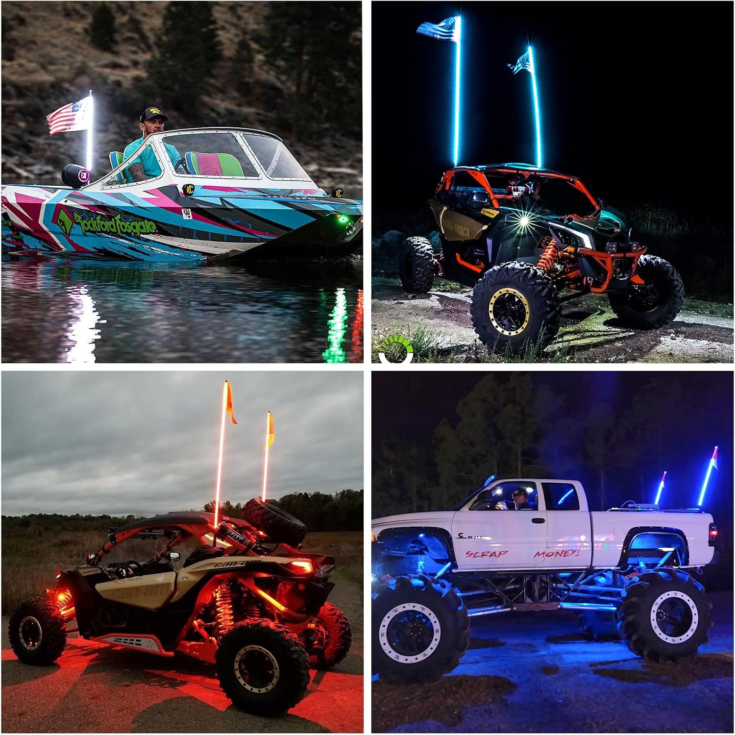 Ehaho 2 Pack 3FT Whip Lights with Spring Base,LED Whip Light with App & Remote Control, Spiral RGB Chasing Lighted Whips with Rocker Switch, Music Whip Light for UTV ATV Polaris RZR Can-Am SXS Truck