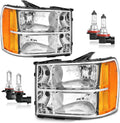 Headlights Assembly for 07-13 GMC Sierra 1500/07-14 Sierra 2500 HD 3500 HD Headlamp Replacement Chrome Housing Driver & Passenger Side