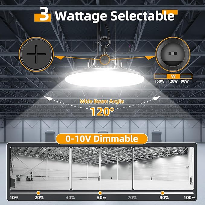 6 Pack 480V LED High Bay Light UL DLC Listed UFO Light 150W 100W 80W Adjustable - Image 3
