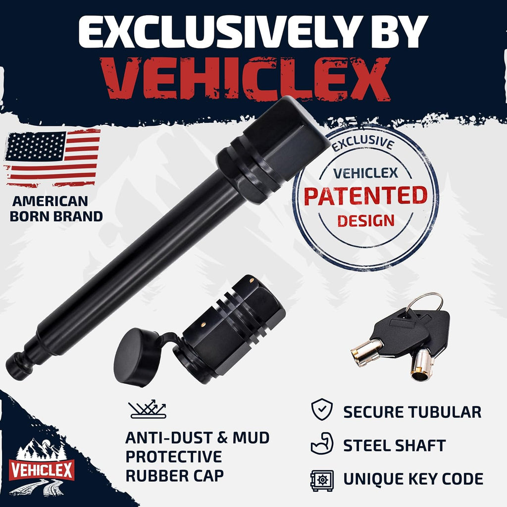Vehiclex Trailer Hitch Pin Lock for 2" Receiver - Secure 5/8" Locking Pin for Class III, IV Hitch with Exclusive Tubular Key, Built Tough for Dust, Mud, and Thieves