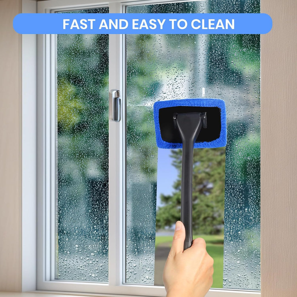 6PCS Windshield Cleaning Tool Car Window Cleaner with 5 Reusable and Washable Microfiber Pads and Extendable Handle Auto Inside Glass Wiper Kit Green (Blue)