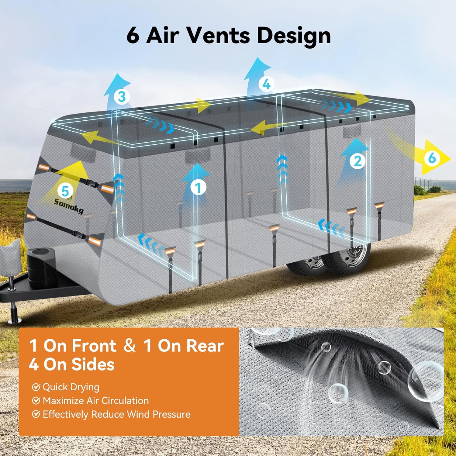 Travel Trailer Cover 27-30 FT, Heavy Duty 7-Layer RV Cover, Rip-Stop Camper Cover, Windproof with 5+2 Straps, UV & Snow Protection, Fits Rooftop A/C