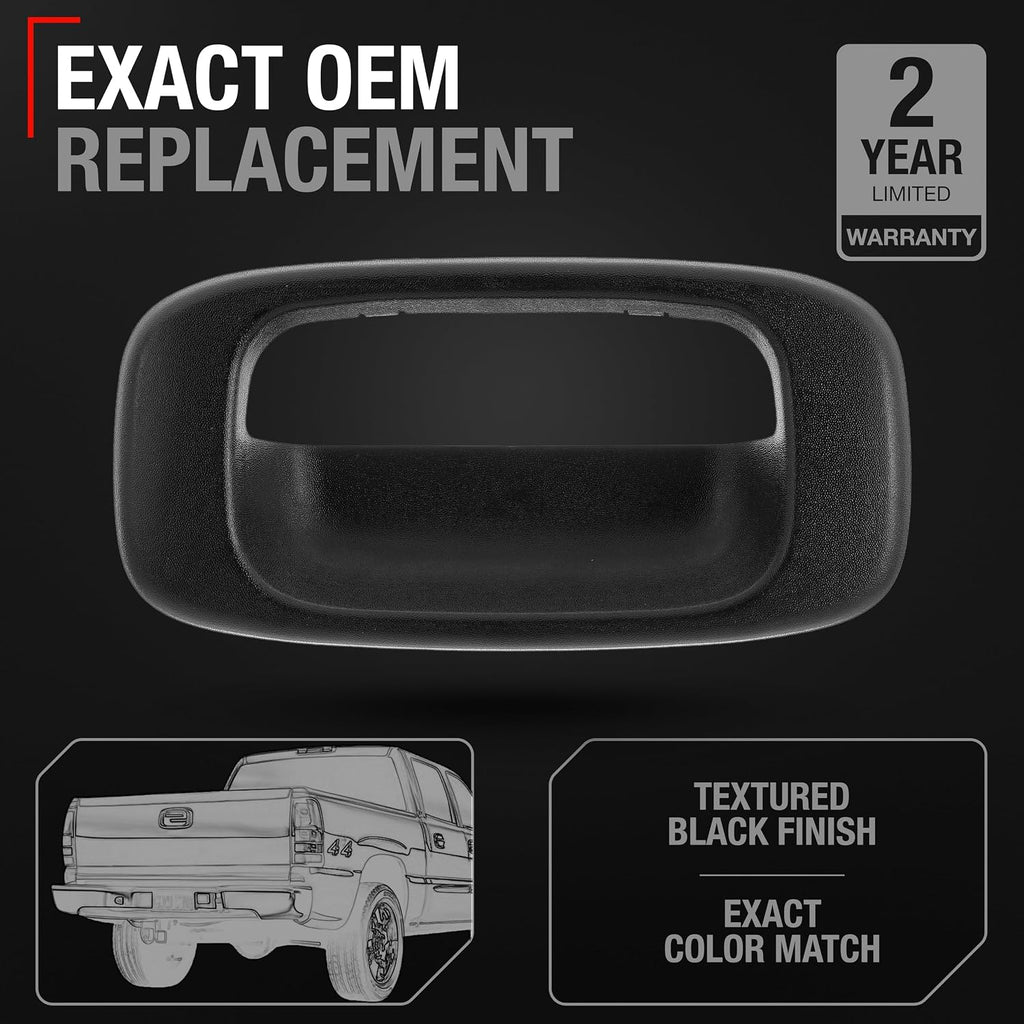 Tailgate Handle Bezel Trim - Compatible with 1999-2007 Chevrolet Silverado 1500, Silverado 2500, 01-07 Silverado 3500; 99-07 GMC Sierra 1500, Sierra 2500, 01-07 Sierra 3500 - Black - OEM 15228539