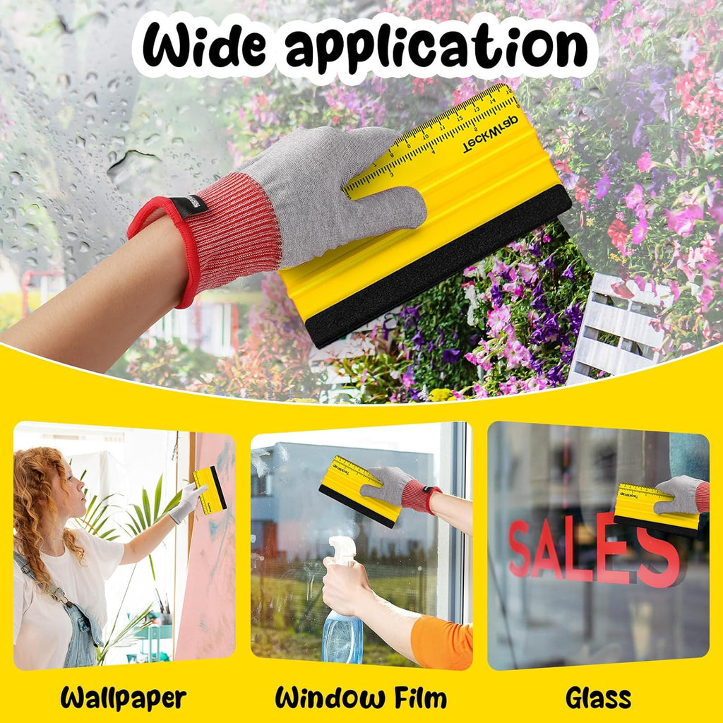 TECKWRAP Squeegee for Vinyl Felt Squeegee Scraper Tool for Decals, Inkjet Sticker Paper, and Wallpaper - 6"x2.9", Scratch-Free Application (Yellow)