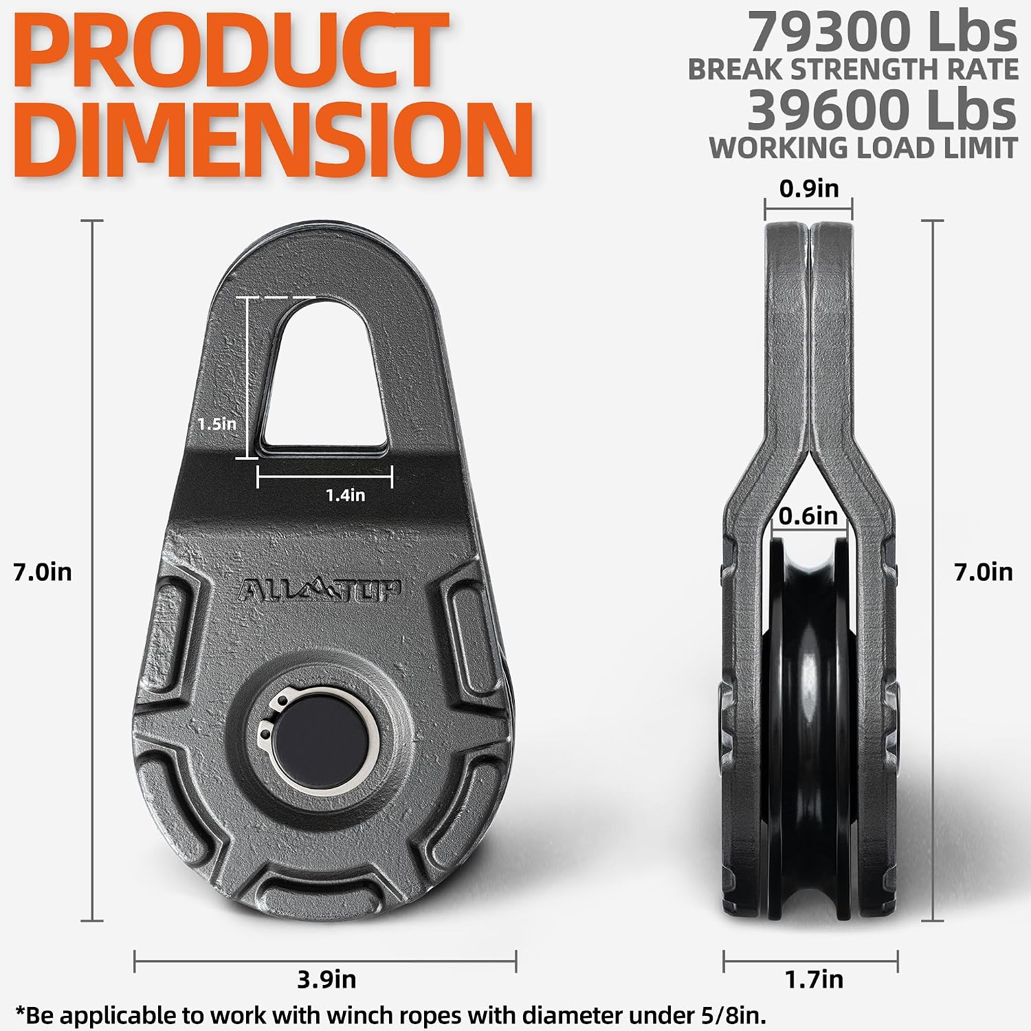 ALL-TOP Forged Snatch Block (18 Ton Work Load) Extreme Recovery Winch Pulley System for Synthetic Rope or Steel Cable, Forged E-Coated