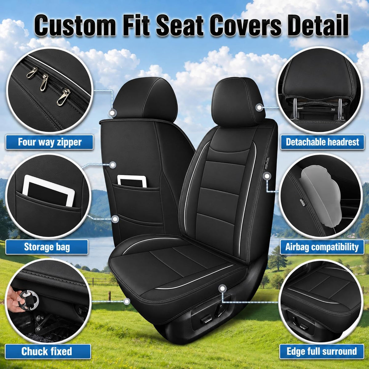 yorkneic car seat covers 5 seats set for, close-up detail