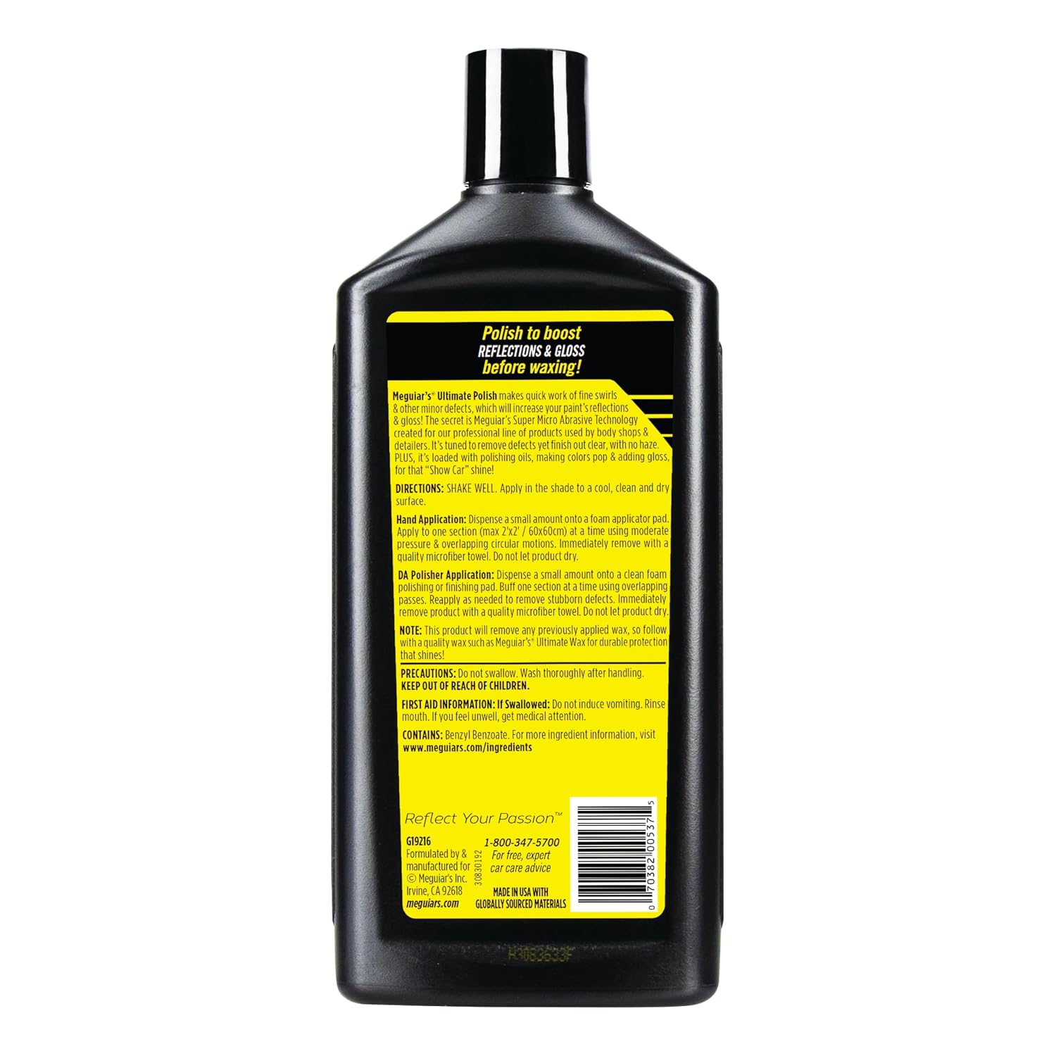 Meguiar’s Ultimate Polish – High-Gloss Polish for a Show Car Shine – Permanently Removes Light Swirls to Produce a Deep, Wet Reflection with a High Gloss Shine - Easy to Use, 16 Oz