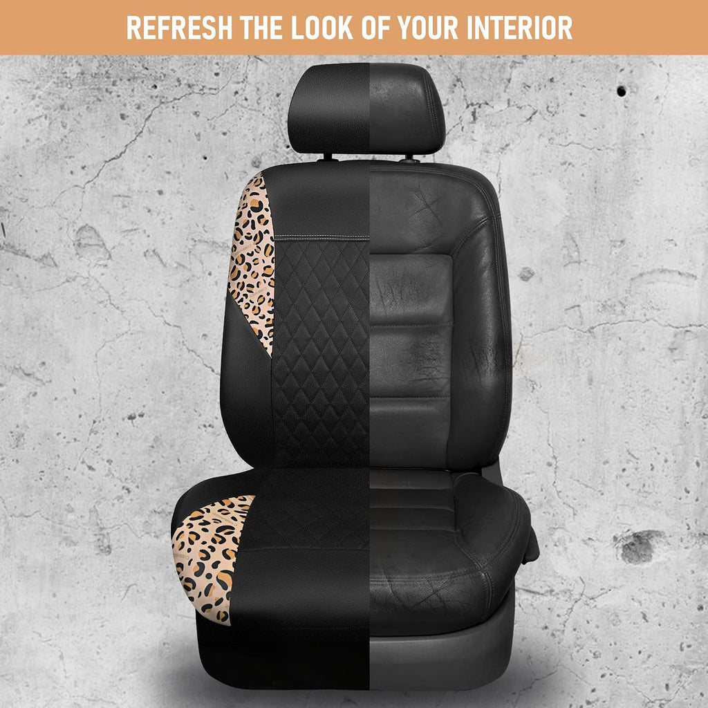 car pass leather leopard two front seat cover showing dimensions