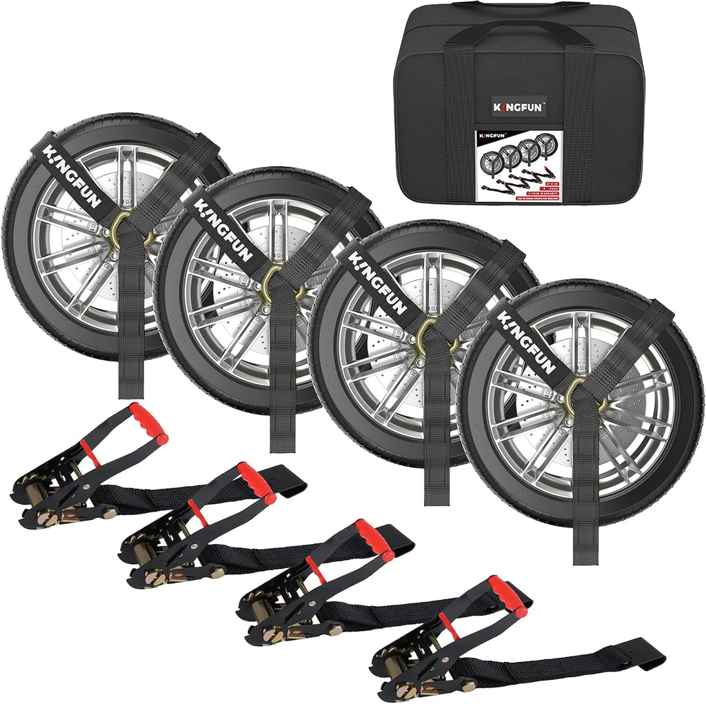 Car Tie Down Straps for Trailers （4 Pack）– Heavy Duty 2" x 120" Trailer Tire Straps with 3333 lbs Safe Working Load, Over The Wheel Strap for Car Hauler, Truck, UTV, and Utility Trailers