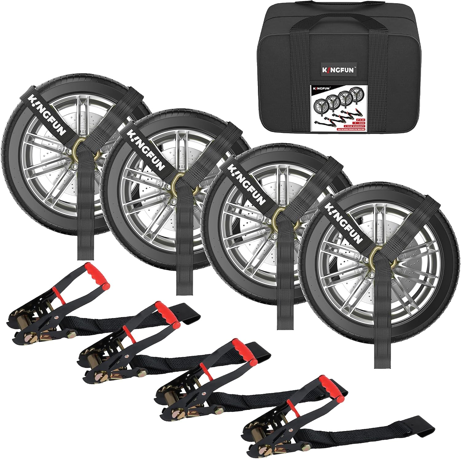 Car Tie Down Straps for Trailers （4 Pack）– Heavy Duty 2" x 120" Trailer Tire Straps with 3333 lbs Safe Working Load, Over The Wheel Strap for Car Hauler, Truck, UTV, and Utility Trailers