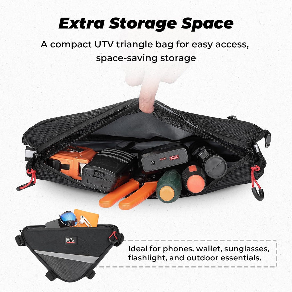 KEMIMOTO 2 Packs UTV Roll Bar Triangle Storage Bag | 1680D, Water Resistant, Universal Fit, Use as Roof/ Door/ Side Armrest Bag Compatible with Most UTV, Road and Mountain Bikes