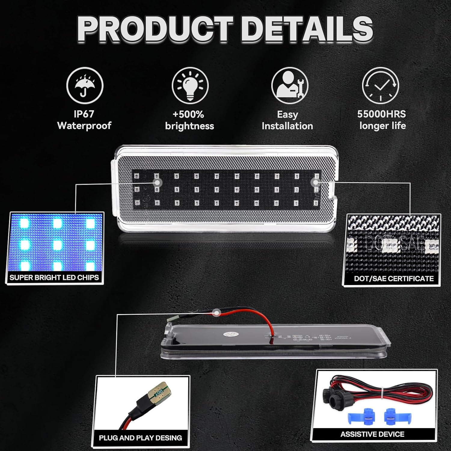 LED Interior Door Panel Courtesy Lights for 2000-2005 Ford Excursion 1999-2007 Ford F250 F350 F450 F550 Super Duty Bule Car Door Welcome Reflector Lamp With Extension Harness Clear Lens 2PCS