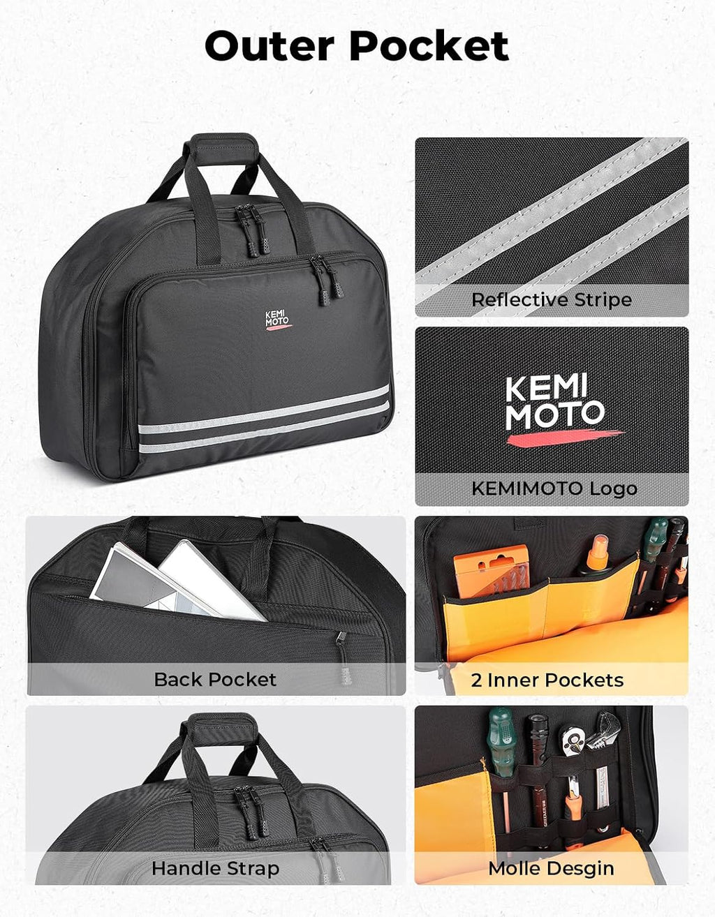 KEMIMOTO Upgraded Rear Turnk Liner 40L with Upgraded Strap Luggage Bag Compatible with Touring CVO Trike 1993-2025 Models for Street Glide Road Glide Road King Black