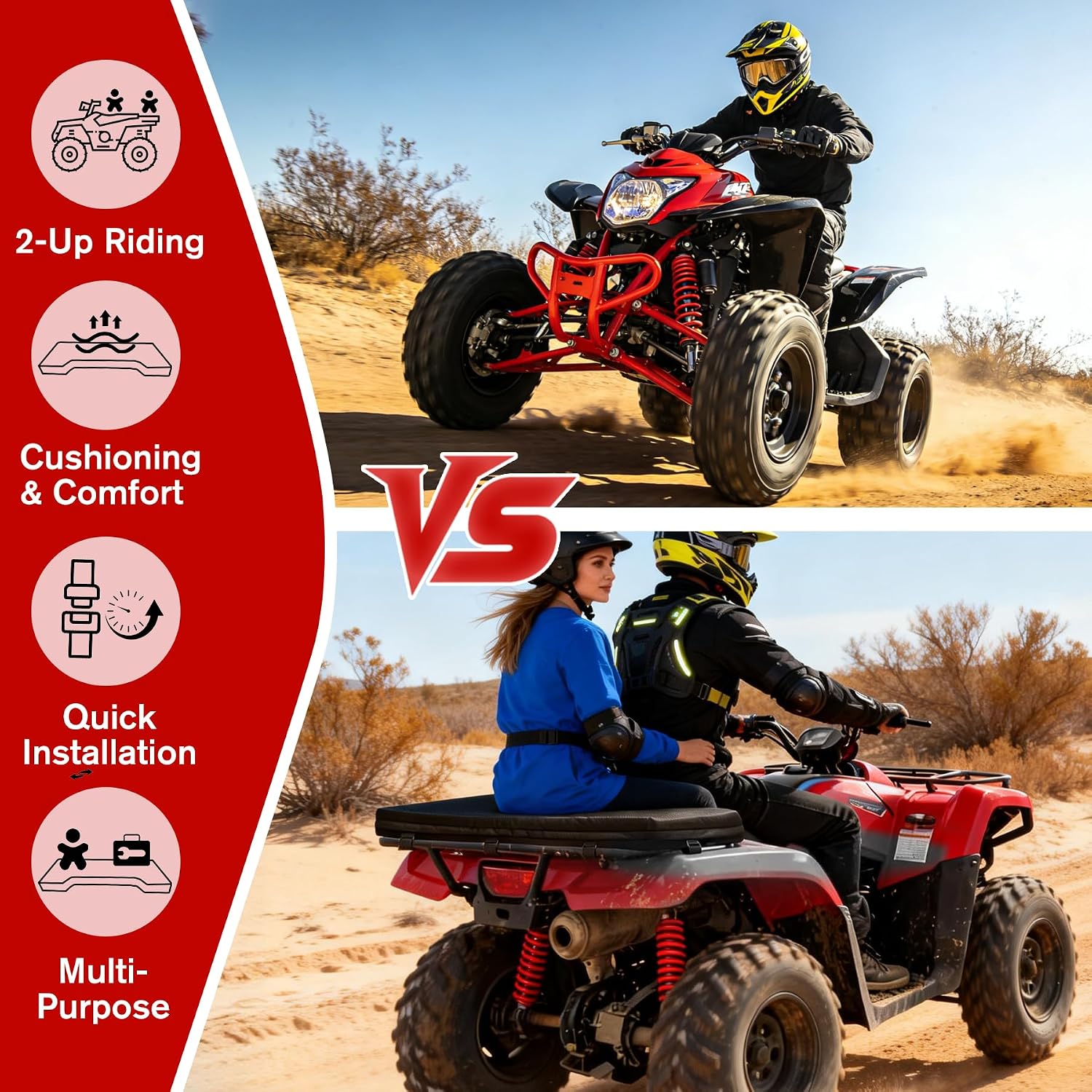 ATV Rack Pad Universal Water-Resistant Four Wheeler Rack Seat Cushion with Adjustable Straps for Passengers and Cargo, Black
