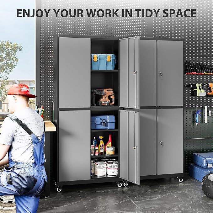 Metal Storage Cabinet with Wheels, Rolling Garage Storage Cabinet with Lock - Image 3
