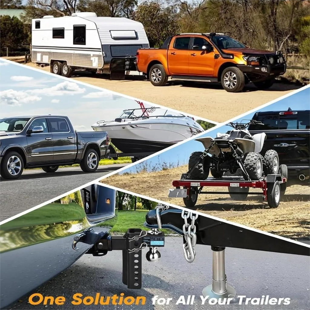 Adjustable 2" Trailer Hitch 6" Drop/Rise Dual-Ball 12,000 Lbs GTW Locks