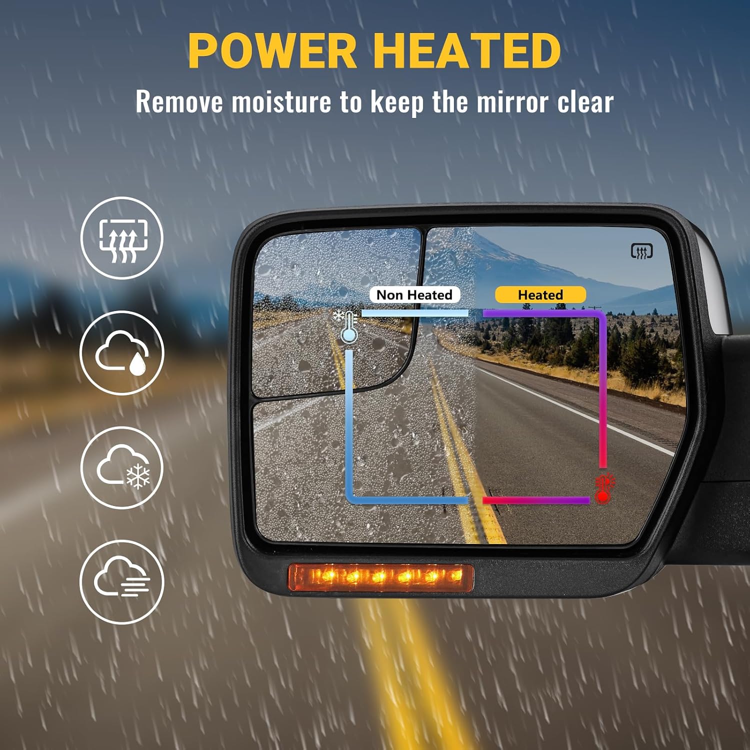 Side Mirrors Ford F150 2004-2014 Towing Mirror with Dynamic Turn Signal Light Power Glass Puddle Lamp Heated Manual Folding Pair Set, Chrome