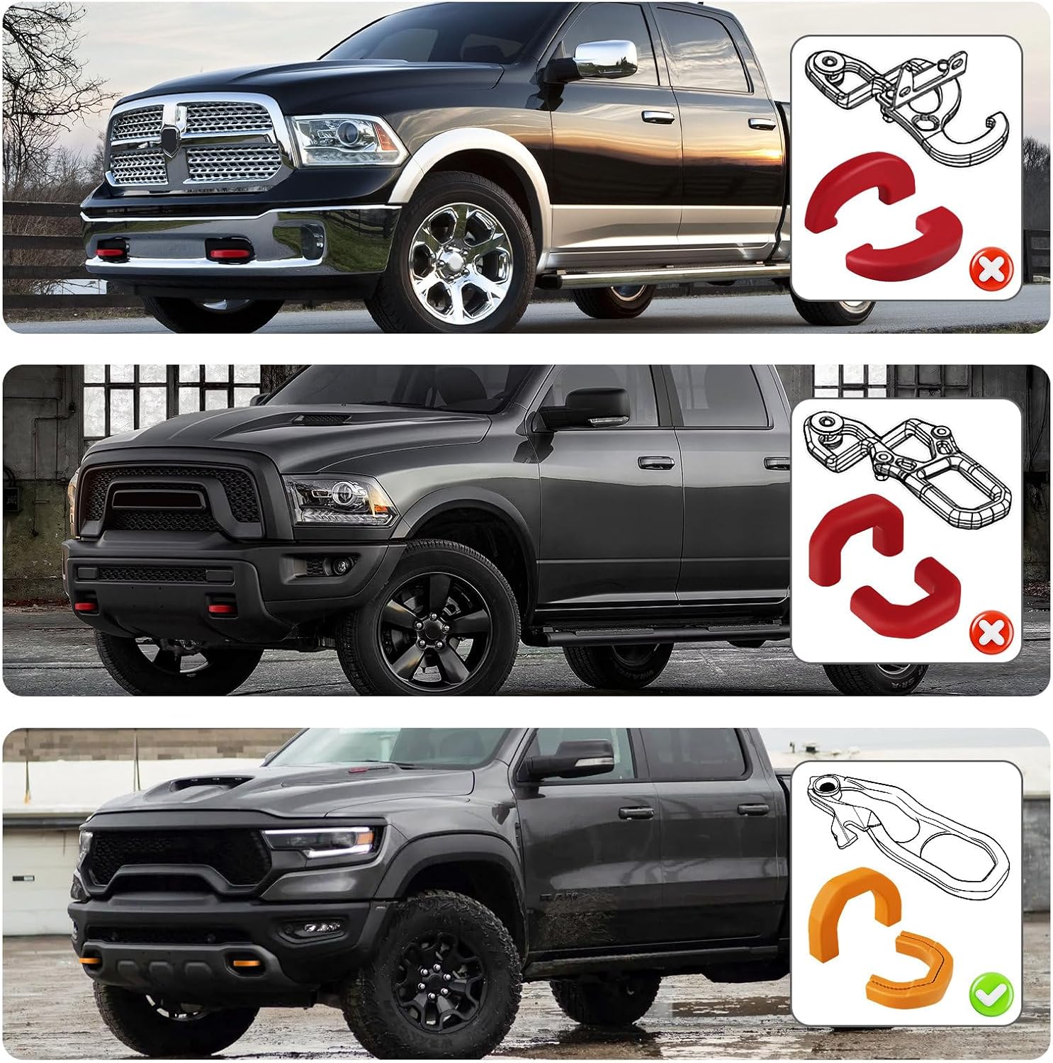 Front Tow Hooks Covers Hitch Cover Customized Car Tow Hooks Compatible with RAM 1500 Accessories 2019-2026|Orange (Not Fit for RAM 1500 Classic,Warlock,RAM 2500,RAM 3500)